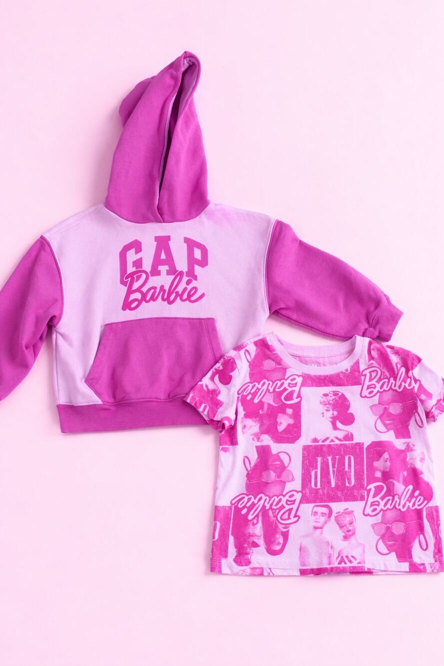 Gap Girls Bundle Barbie Hoodie Sweatshirt Barbie T Shirt Print Pink Size 4-5